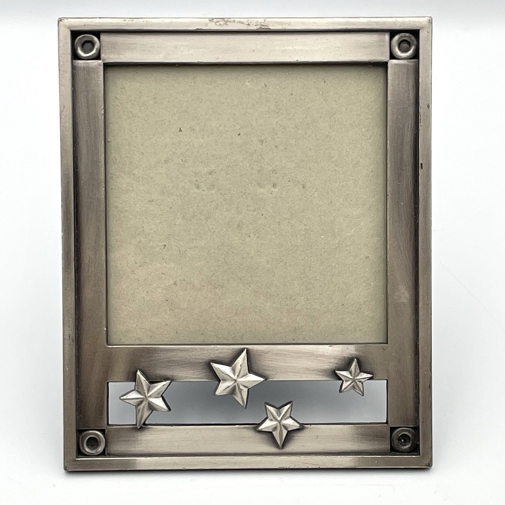 Vintage 1998 ELSA Americana Stars Brushed Pewter 3x3 Photo Frame 4.25x5